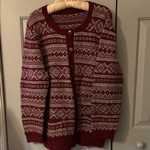 Women's Handmade Burgundy/grey Fair isle Patterned Sweater
